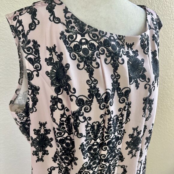 Gabby Skye Dress Women's 20W Pink Black Floral Damask Ombre Midi Short Sleeve - Picture 4 of 11